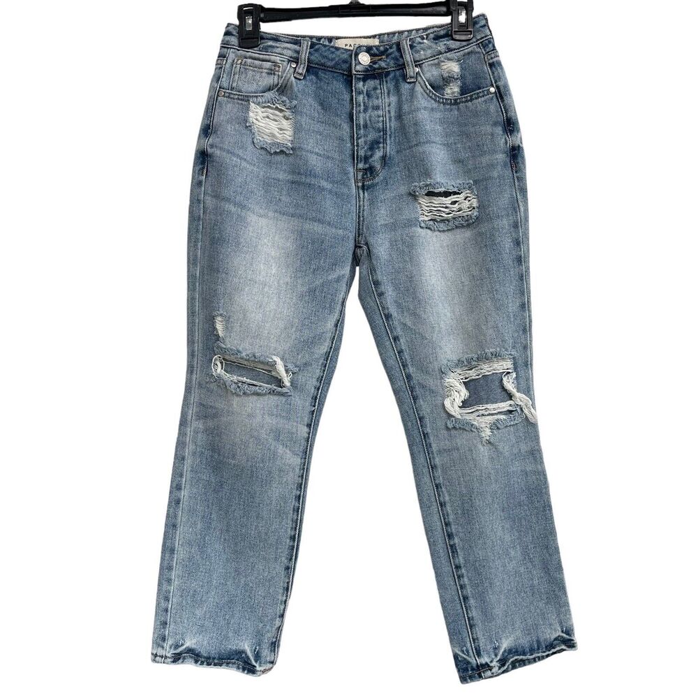 Pacsun SZ 25 Cropped Mom Jeans Mid-Rise Button-Fly Distressed Rips Light Wash